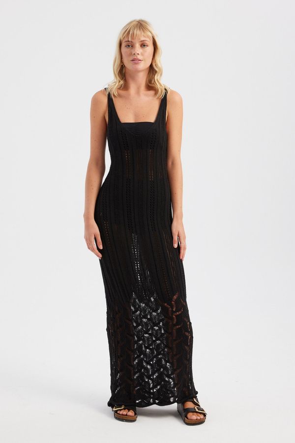 Plunge Neck Crochet Textured Maxi Dress 1