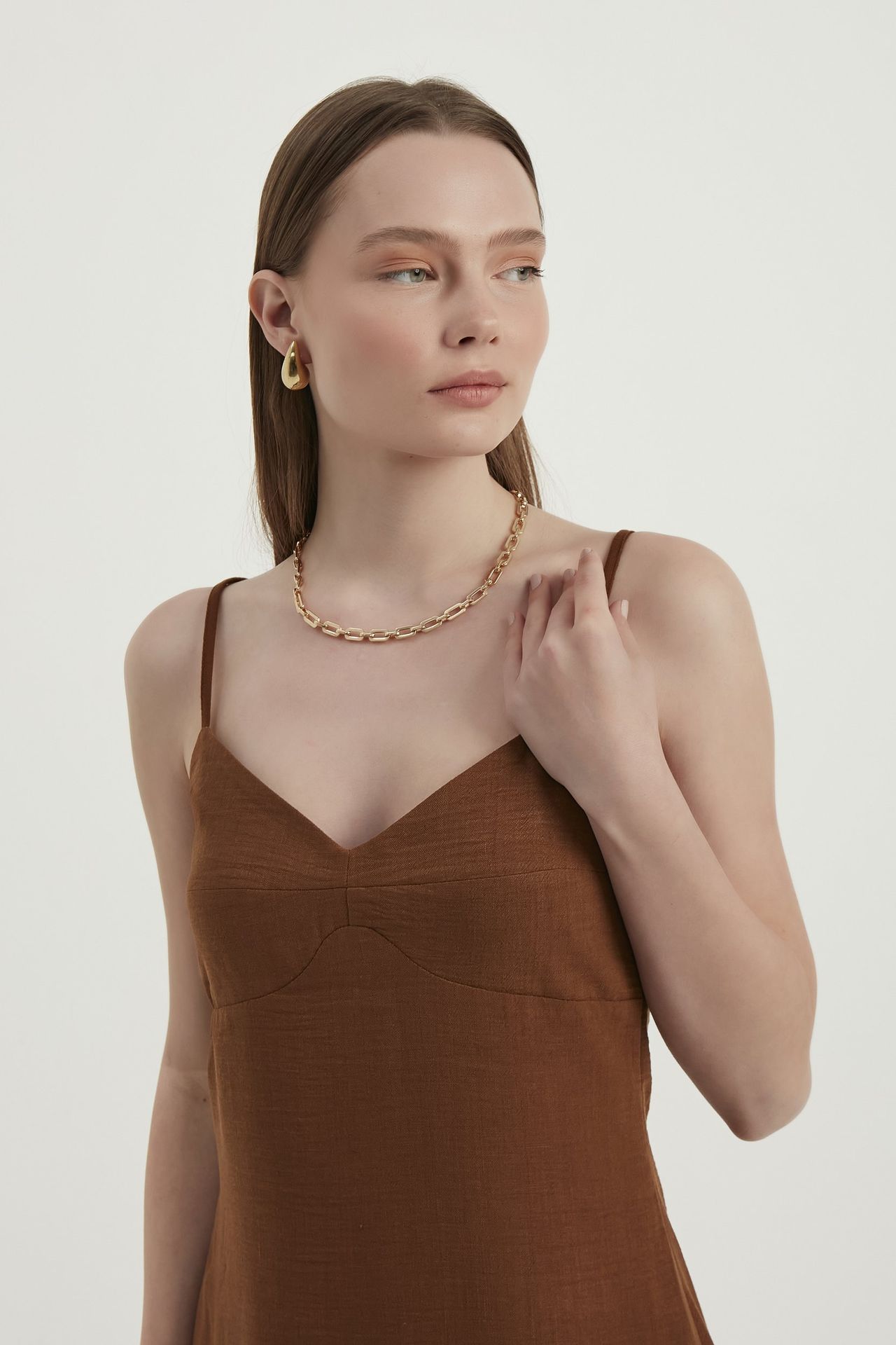 Linen Sweetheart Neck Maxi Dress