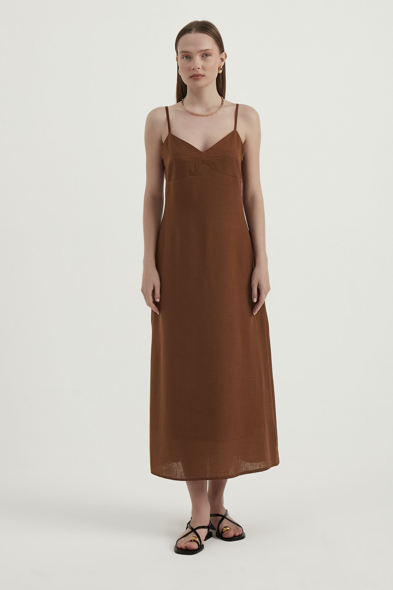 Linen Sweetheart Neck Maxi Dress