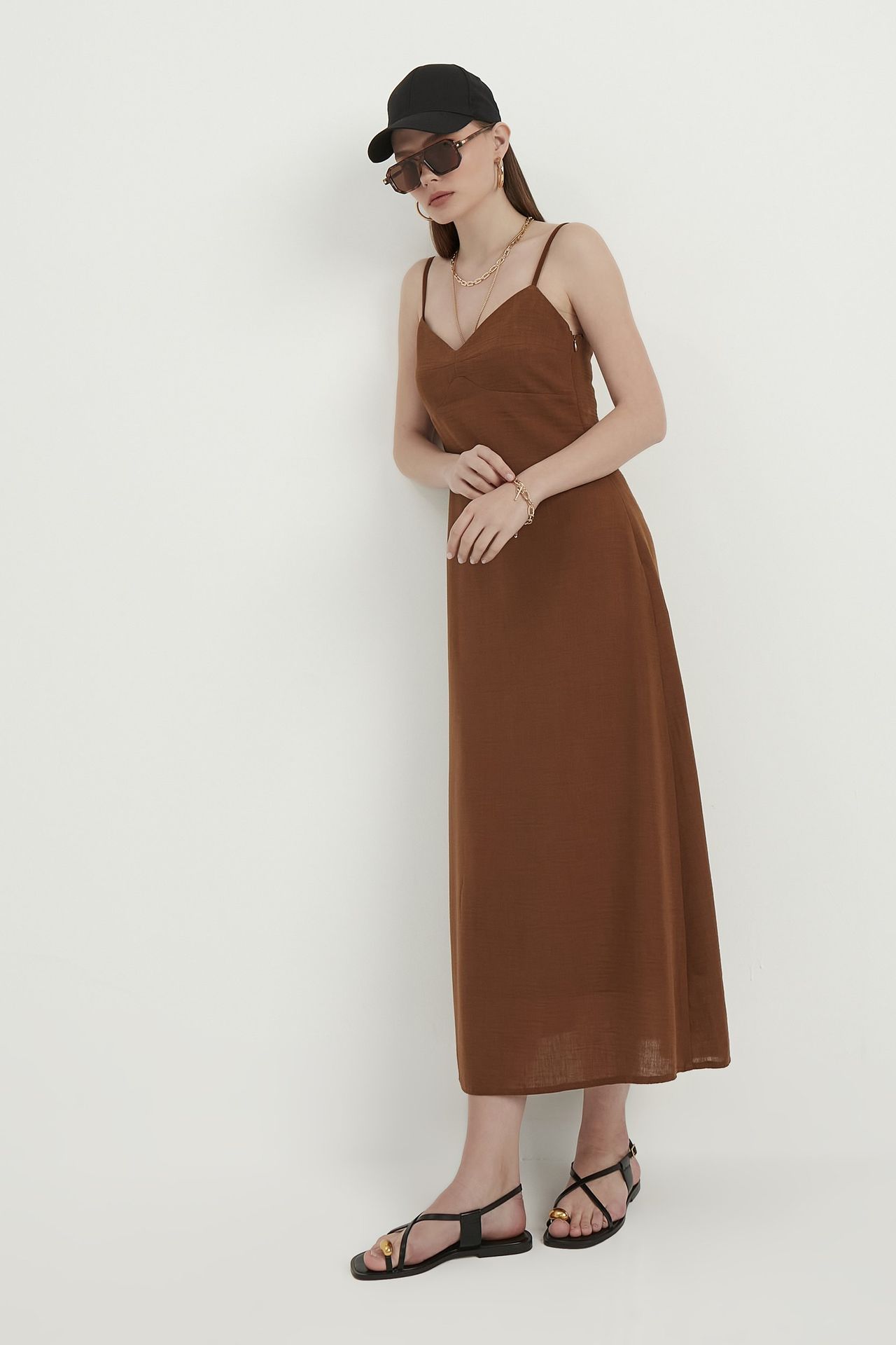 Linen Sweetheart Neck Maxi Dress