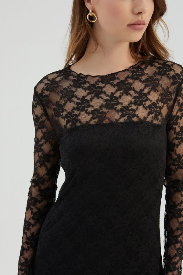 Lace High Neck Mesh Maxi Dress with a Side Slit 7