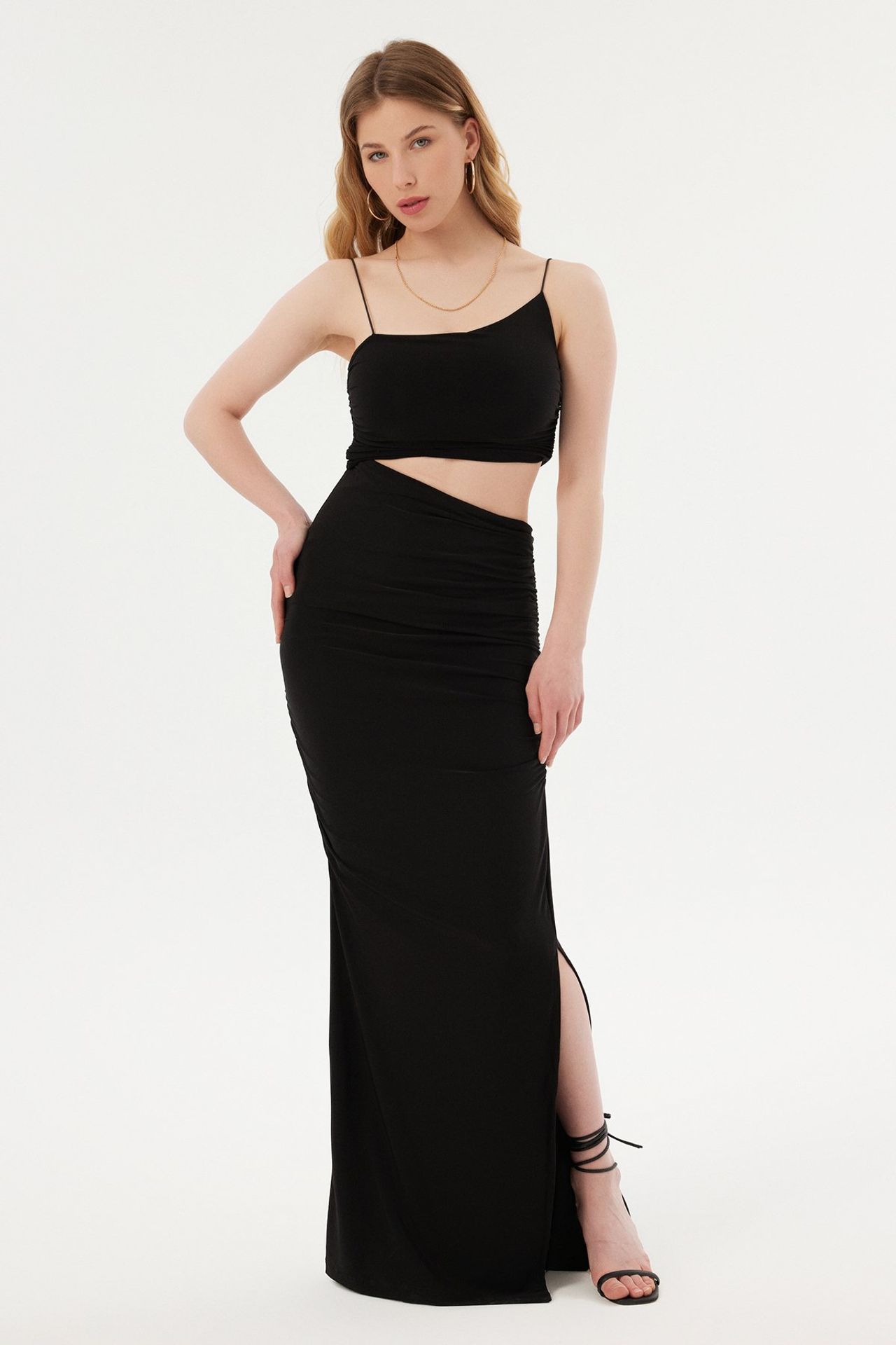 Spaghetti Strap Asymmetrical Side Cut Out Maxi Dress