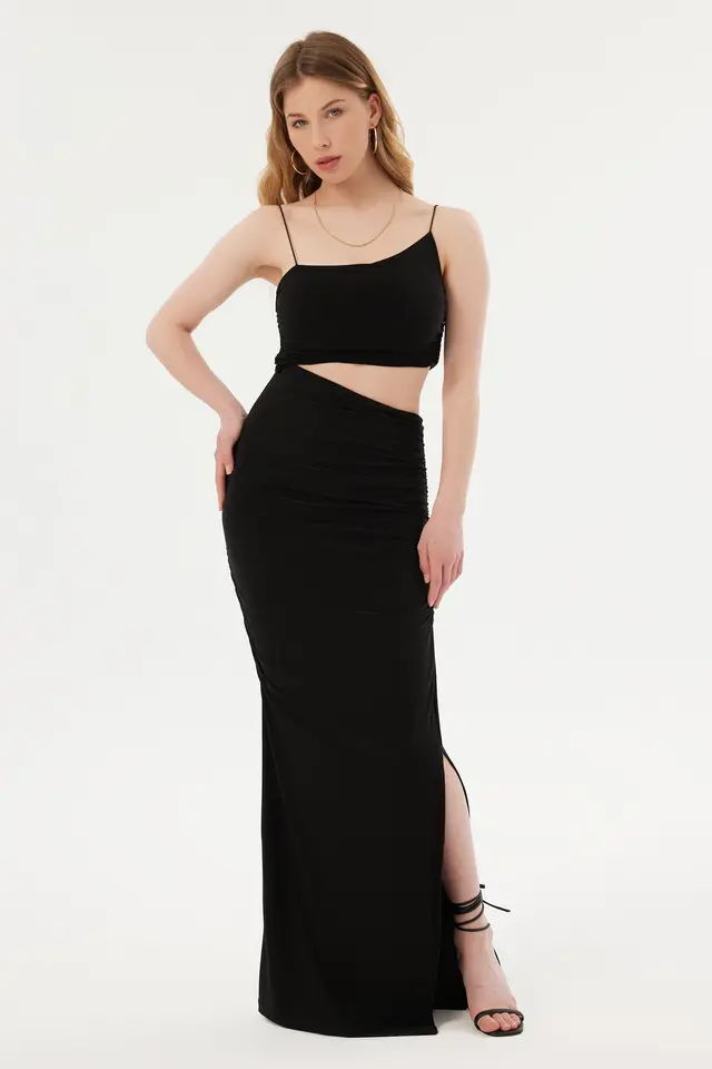 Spaghetti Strap Asymmetrical Side Cut Out Maxi Dress