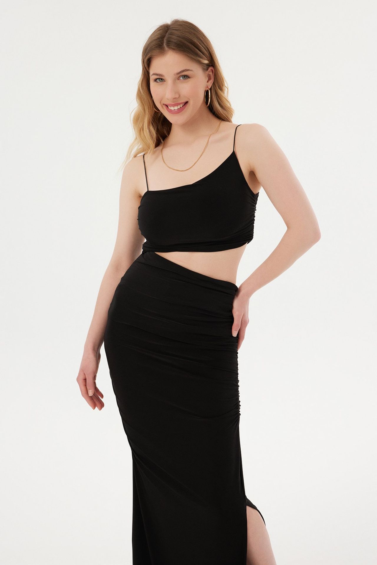 Spaghetti Strap Asymmetrical Side Cut Out Maxi Dress
