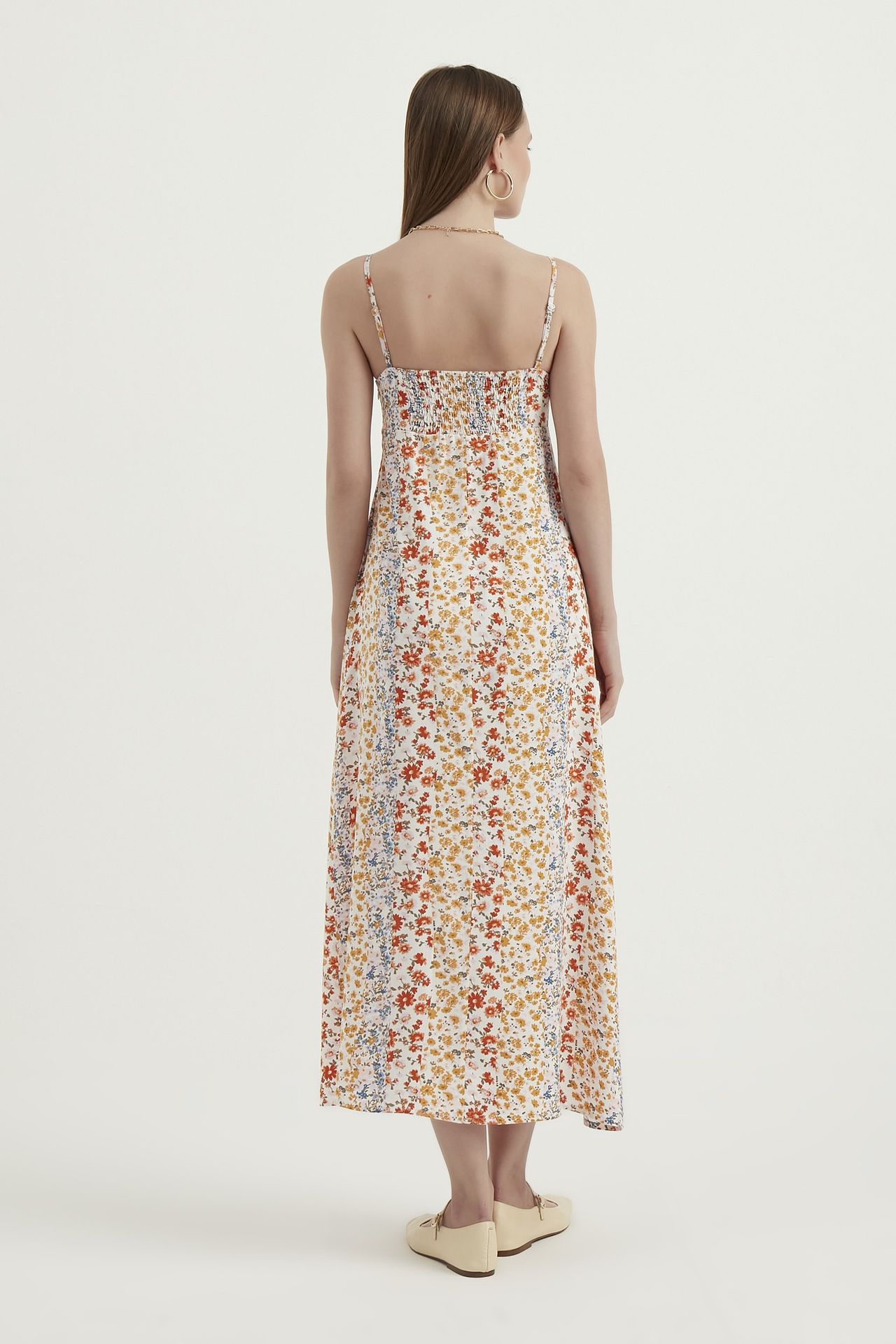 Floral Spaghetti Strap Ruched Maxi Dress