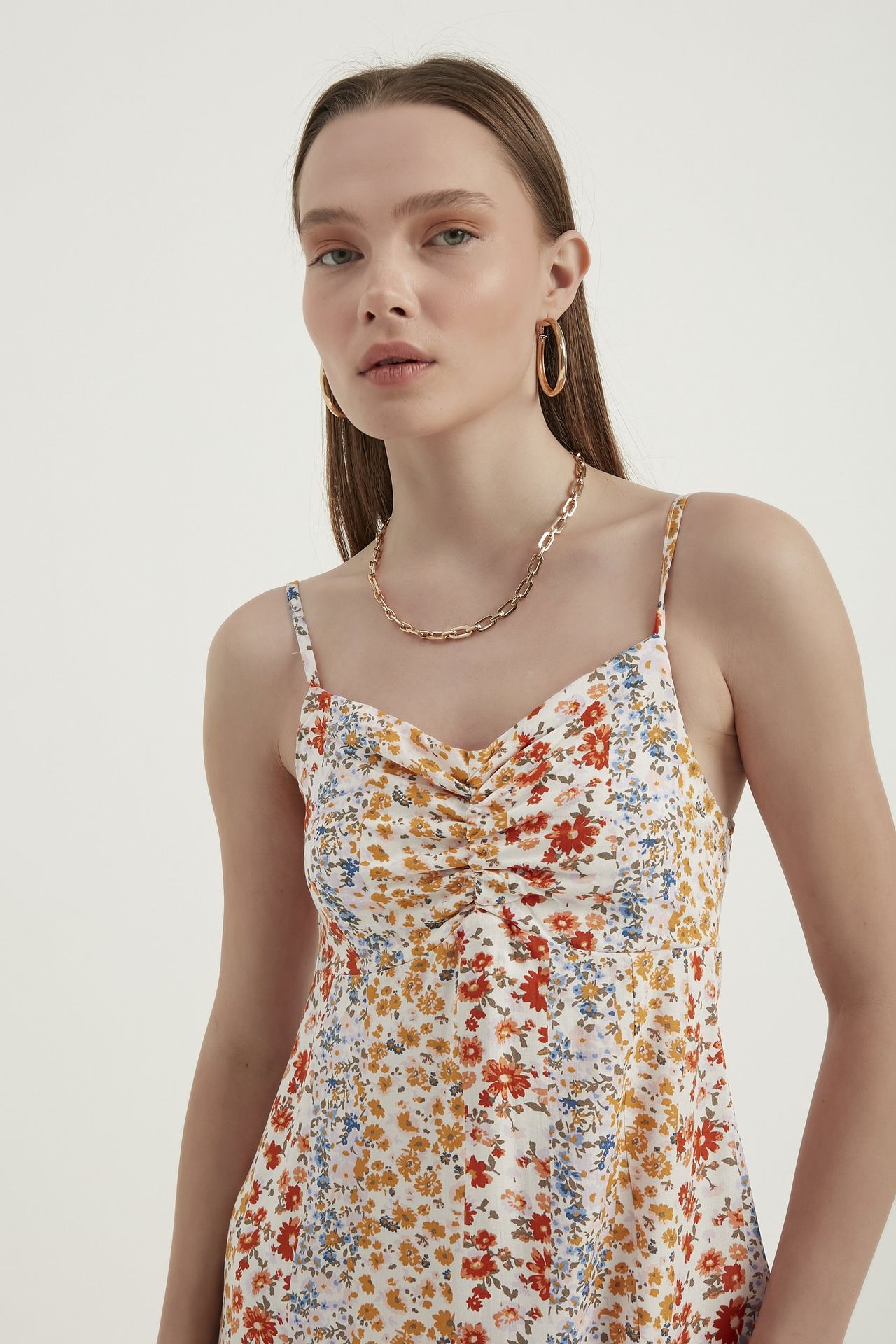 Floral Spaghetti Strap Ruched Maxi Dress