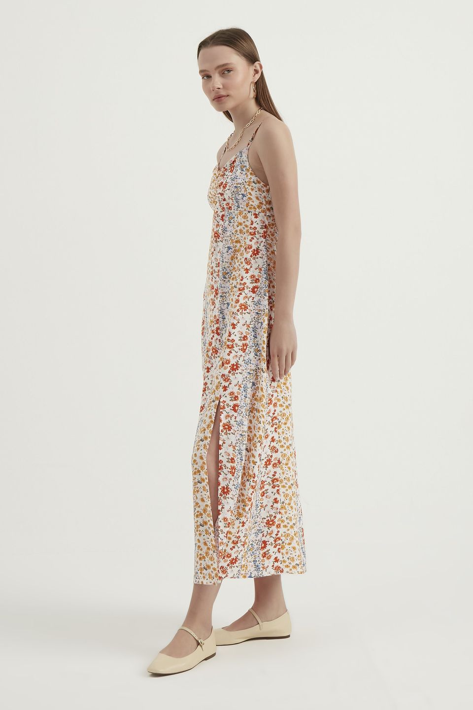 Floral Spaghetti Strap Ruched Maxi Dress