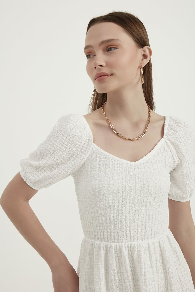 V Neck Balloon Sleeves Mini Dress 4