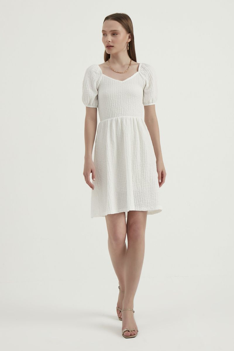 V Neck Balloon Sleeves Mini Dress 1