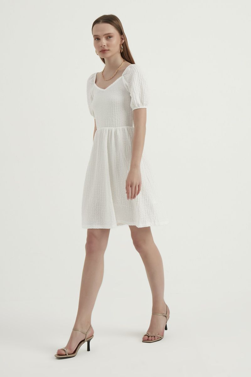 V Neck Balloon Sleeves Mini Dress 2