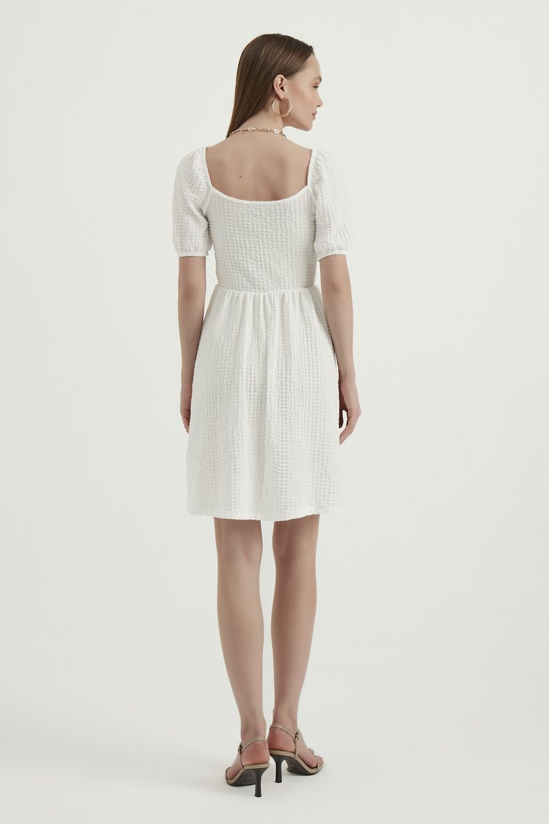 V Neck Balloon Sleeves Mini Dress 3
