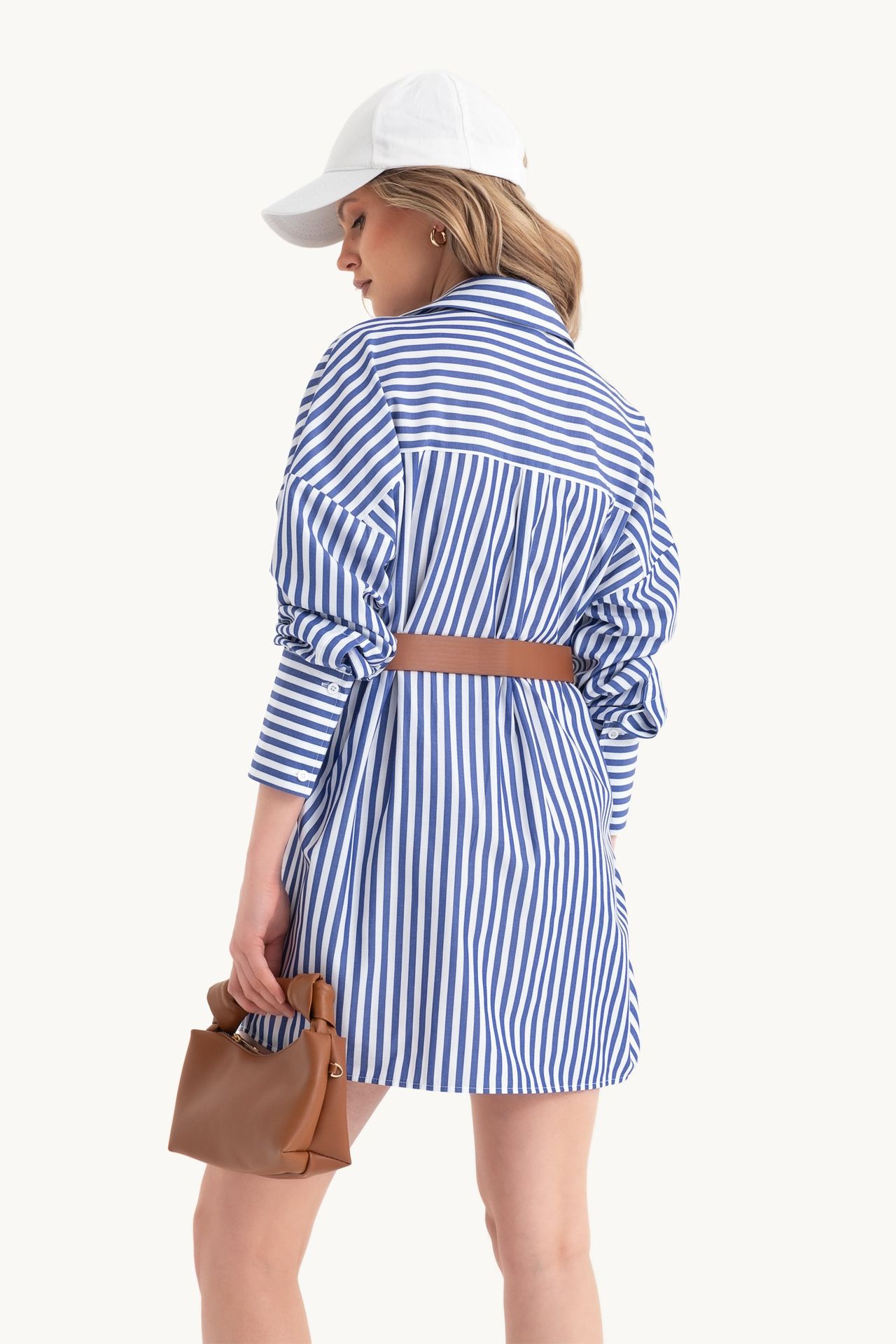 Striped Long Sleeve Mini Oversized Shirt Dress