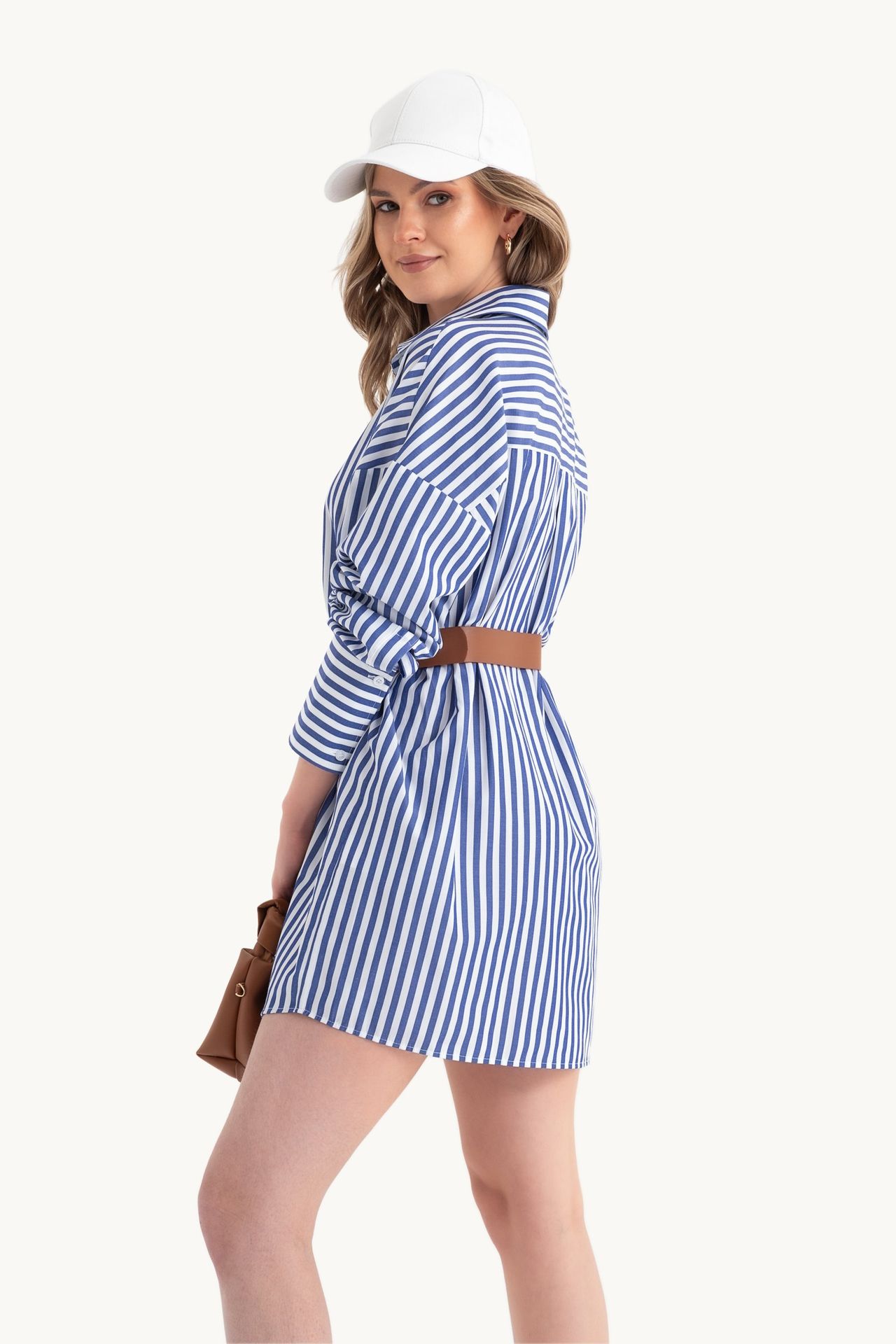 Striped Long Sleeve Mini Oversized Shirt Dress
