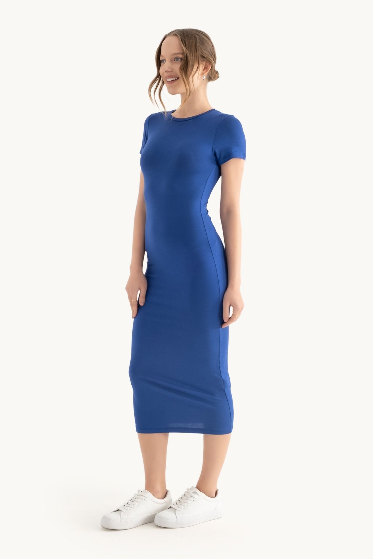 Crew Neck Basic Maxi Bodycon Dress