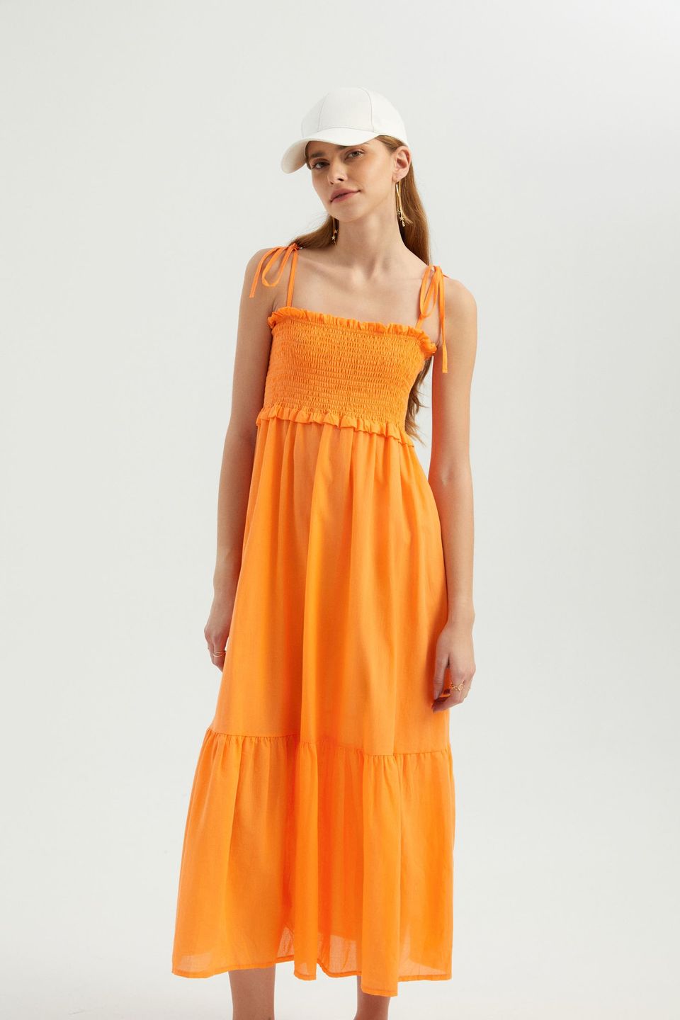 Square Neck Tiered Maxi Dress with a Tie Strap