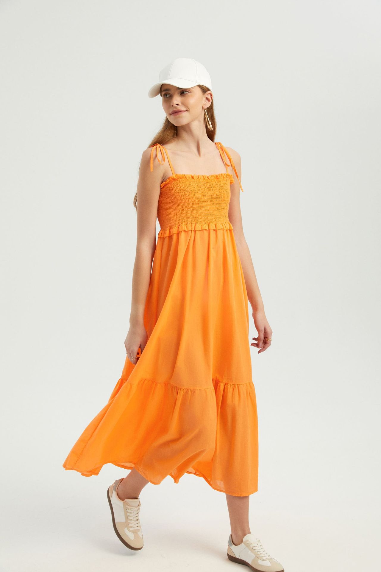 Square Neck Tiered Maxi Dress with a Tie Strap
