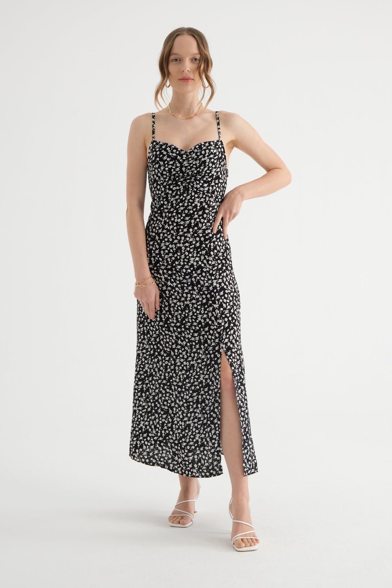 Floral Sweetheart Neck Spaghetti Strap Maxi Dress