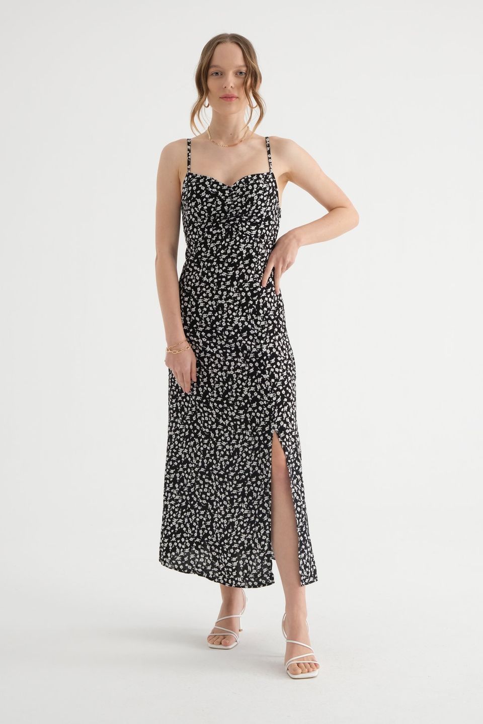 Floral Sweetheart Neck Spaghetti Strap Maxi Dress