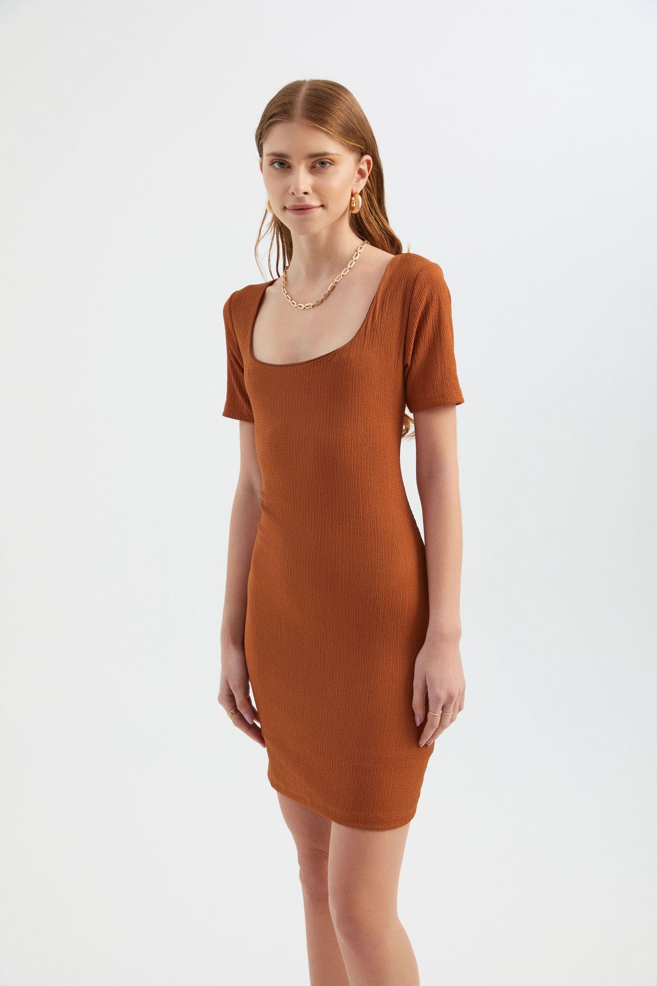 Square Neck Short Sleeve Mini Bodycon Dress