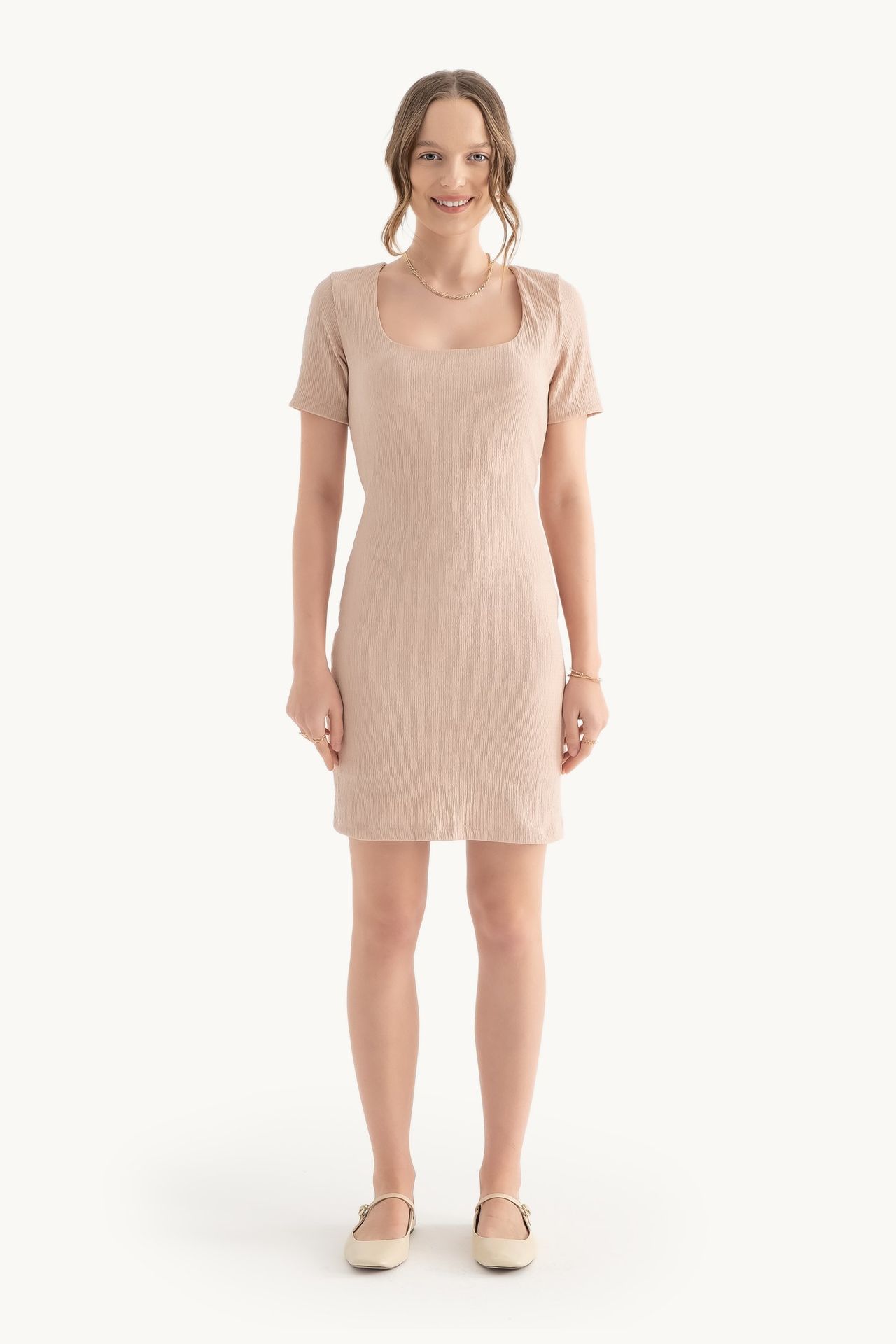 Square Neck Short Sleeve Mini Bodycon Dress