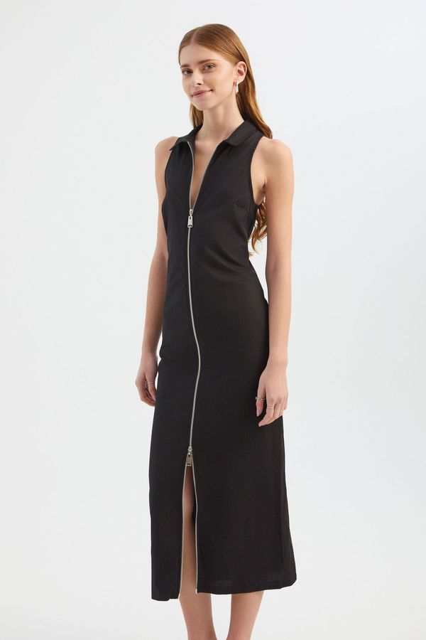 Polo Neck Zip-up Maxi Dress 4