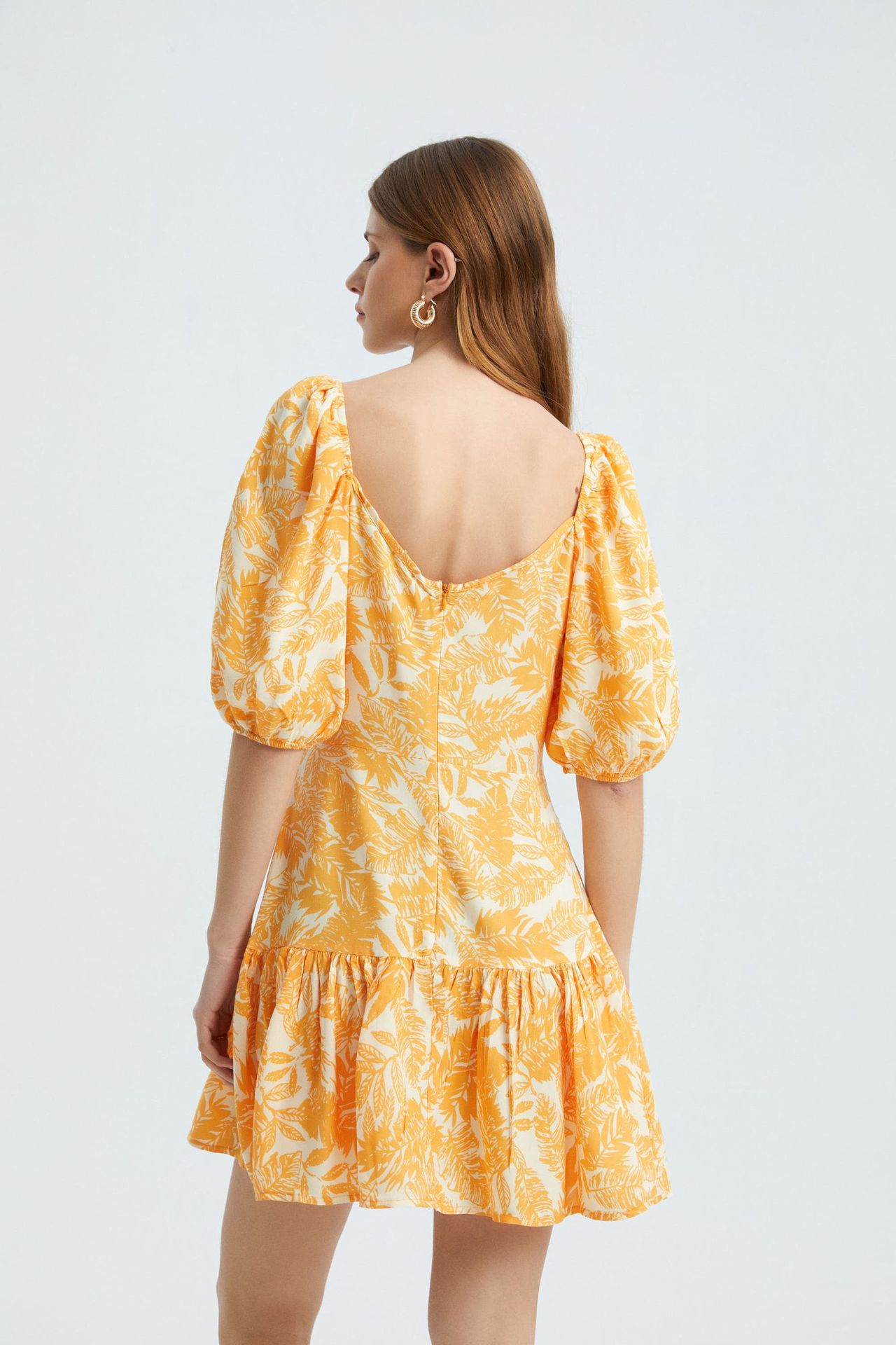 Floral V Neck Ruffled Balloon Sleeves Mini Dress