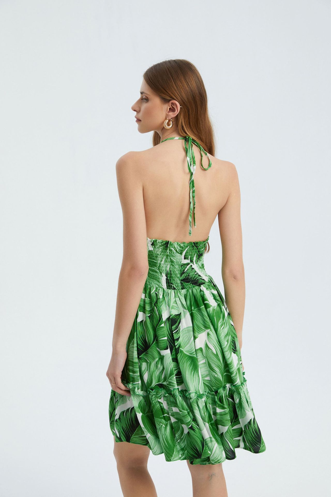 Floral V Neck Halter Tiered Mini Dress