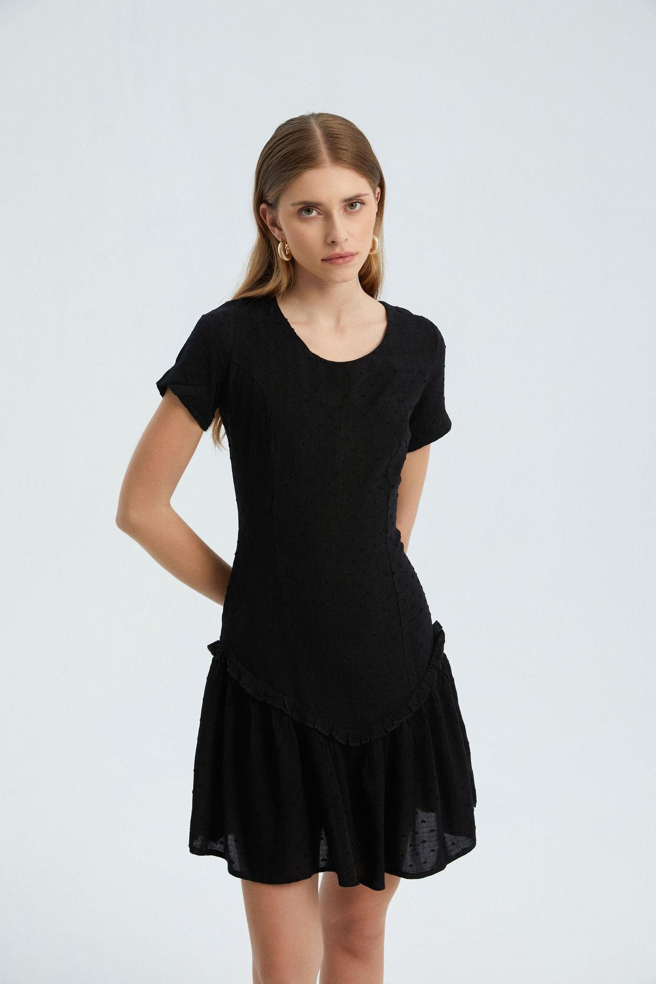 Round Neck Ruffle Short Sleeve Mini Dress