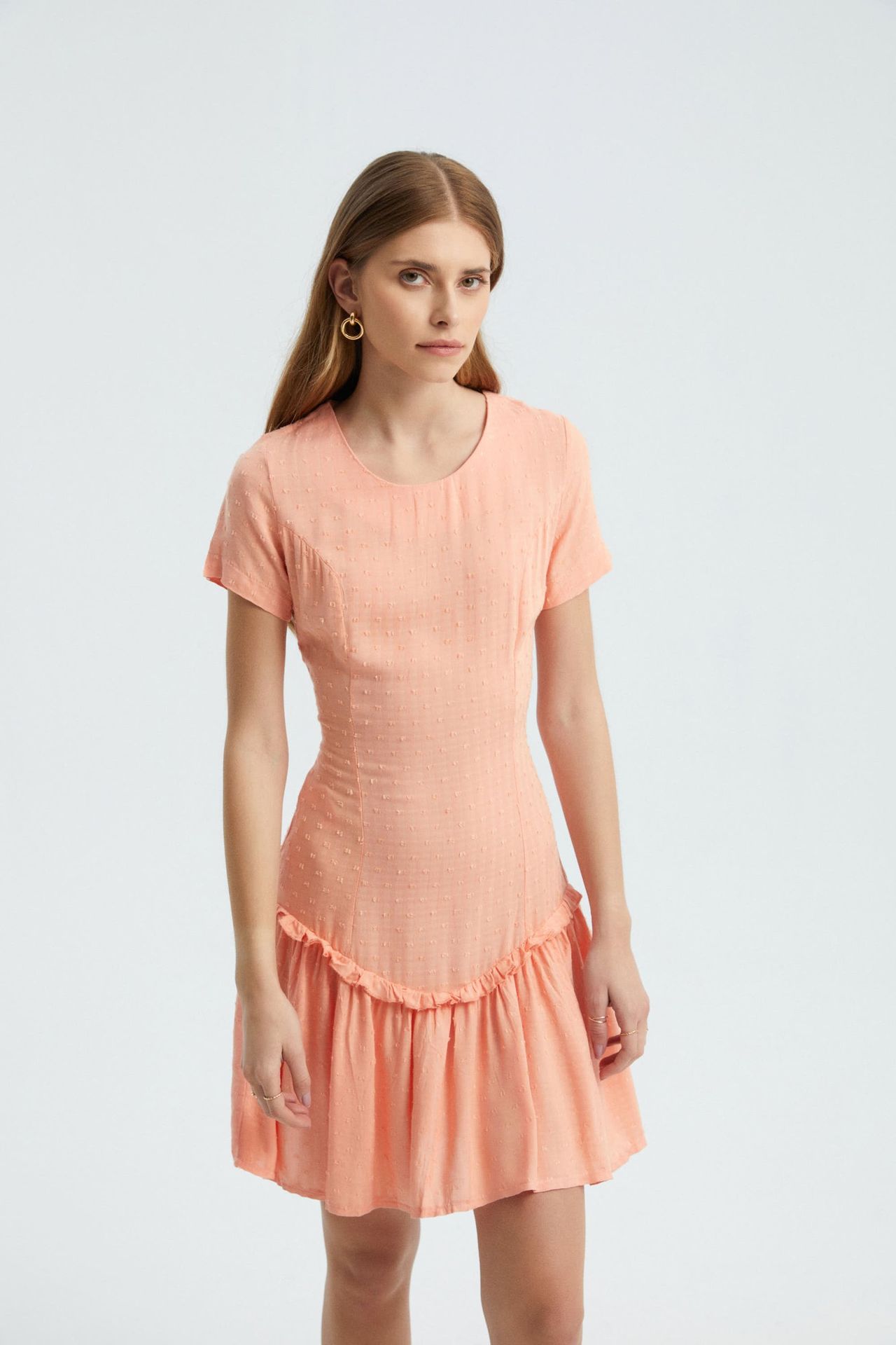 Round Neck Ruffle Short Sleeve Mini Dress