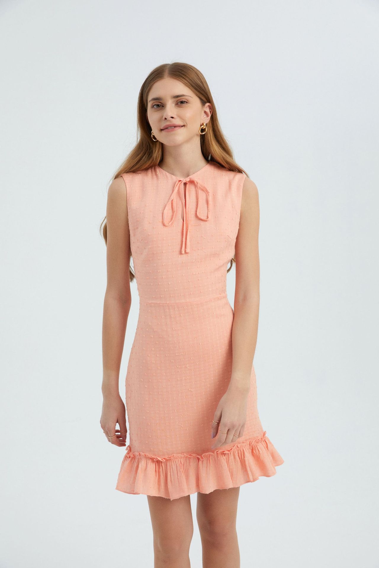 Round Neck Drawstring Ruffle Sleeveless Mini Dress