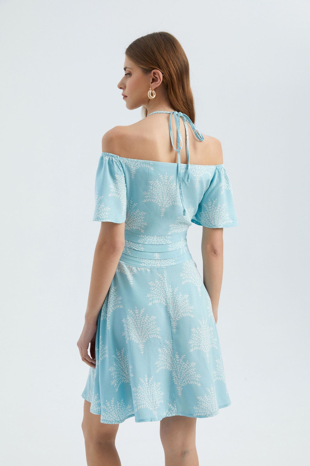 Floral Off Shoulder Halter Mini Dress