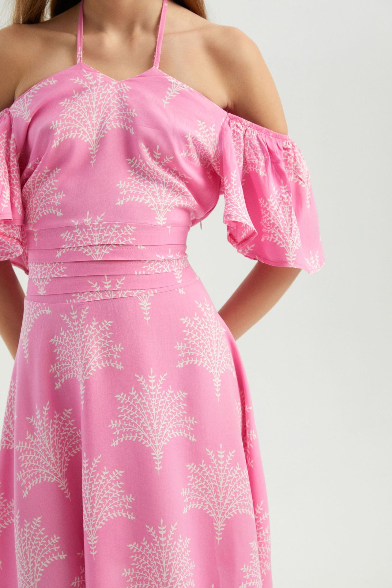 Floral Off Shoulder Halter Mini Dress
