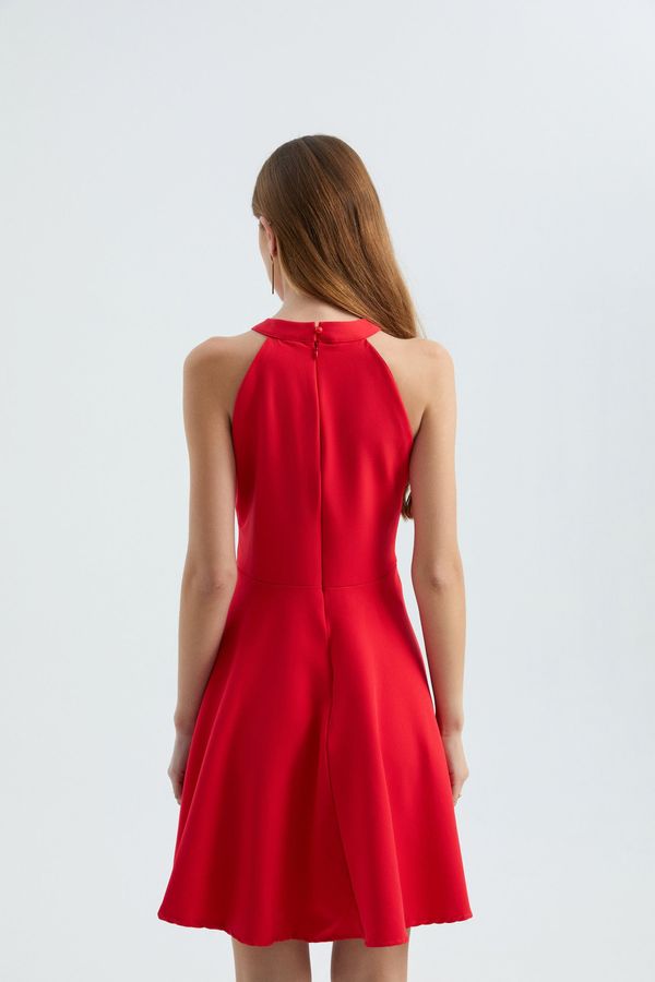 Halter Neck Sleeveless Mini Skater Dress with a Keyhole Cut Out 4