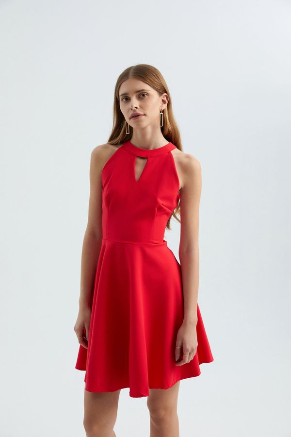Halter Neck Sleeveless Mini Skater Dress with a Keyhole Cut Out 2