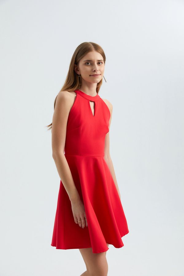 Halter Neck Sleeveless Mini Skater Dress with a Keyhole Cut Out 3