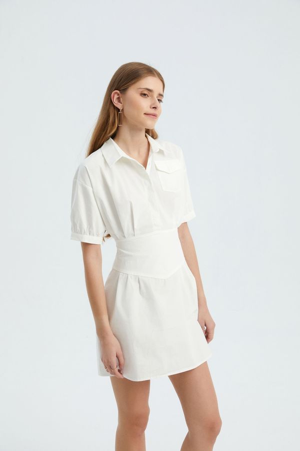 Short Sleeve Mini Shirt Dress with a Pocket Detail 4