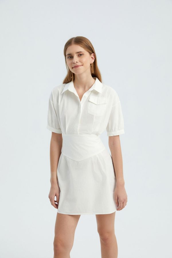 Short Sleeve Mini Shirt Dress with a Pocket Detail 3