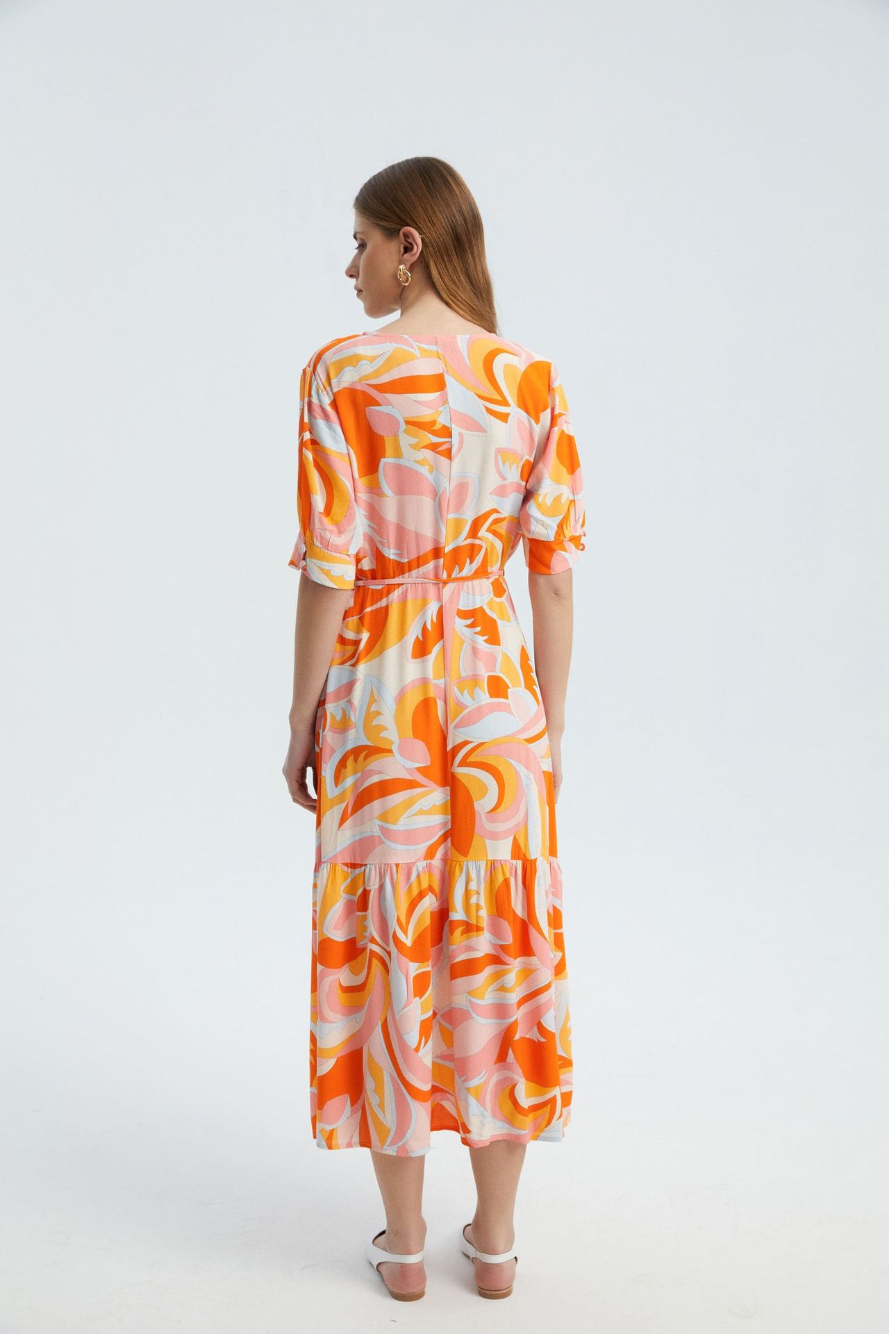 Abstract Surplice Neck Short Sleeve Maxi Dress with a Side Slit