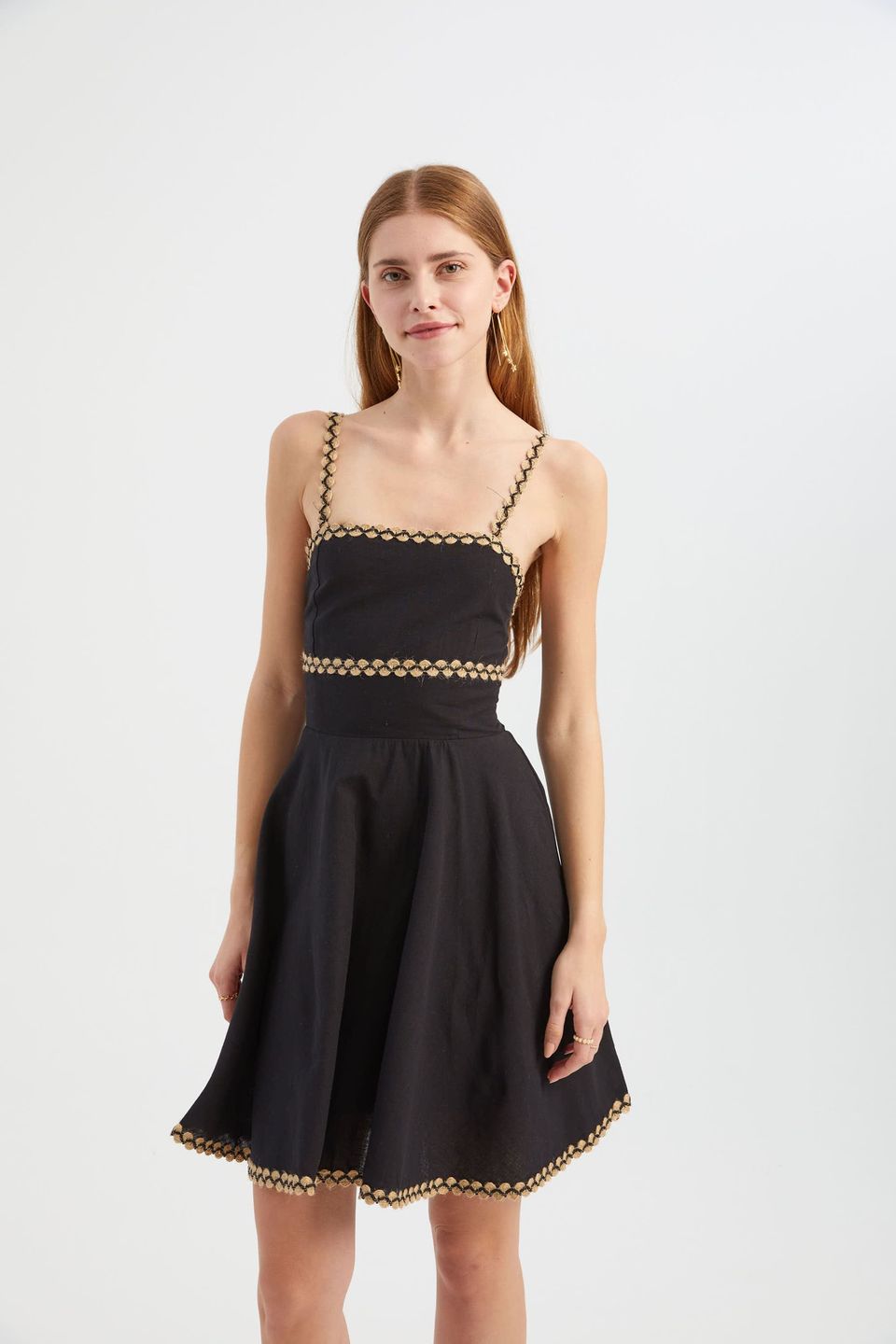 Square Neck Spaghetti Strap Mini A-line Dress