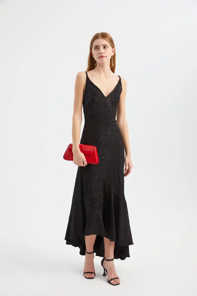 Floral V Neck Asymmetrical Maxi Slip Dress