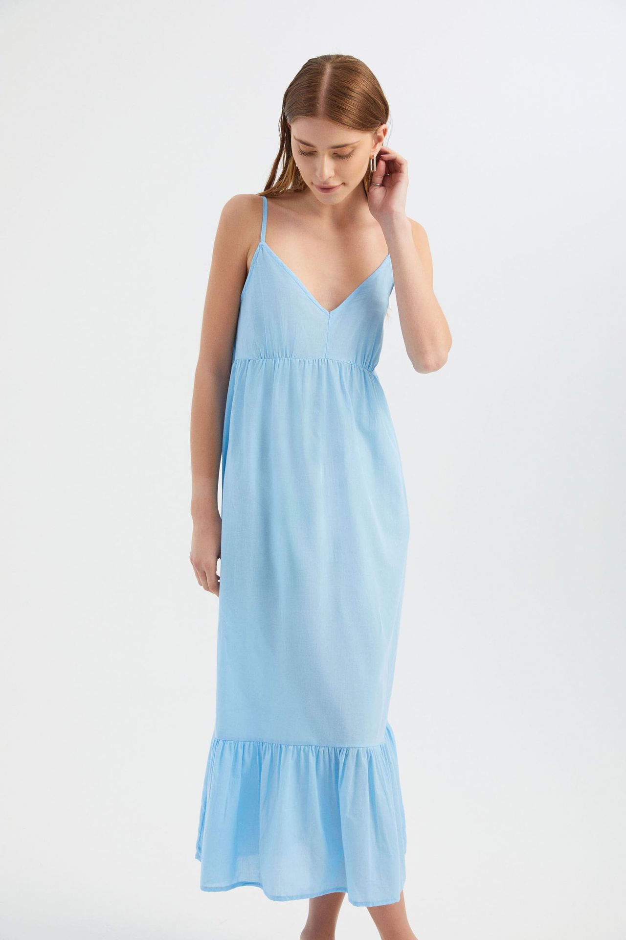 V Neck Spaghetti Strap Tiered Maxi Dress