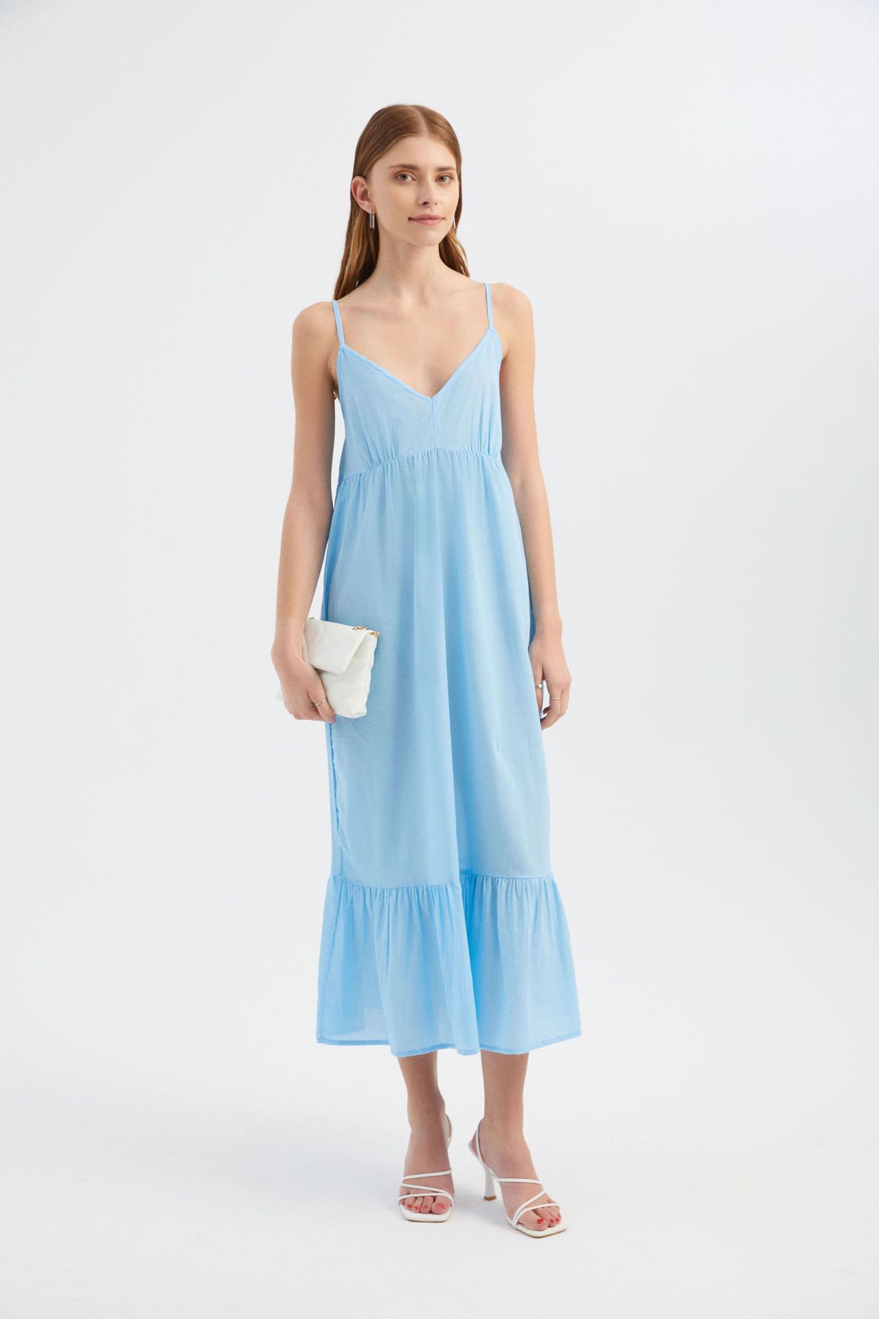 V Neck Spaghetti Strap Tiered Maxi Dress