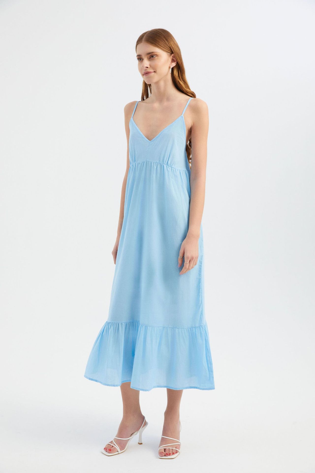 V Neck Spaghetti Strap Tiered Maxi Dress