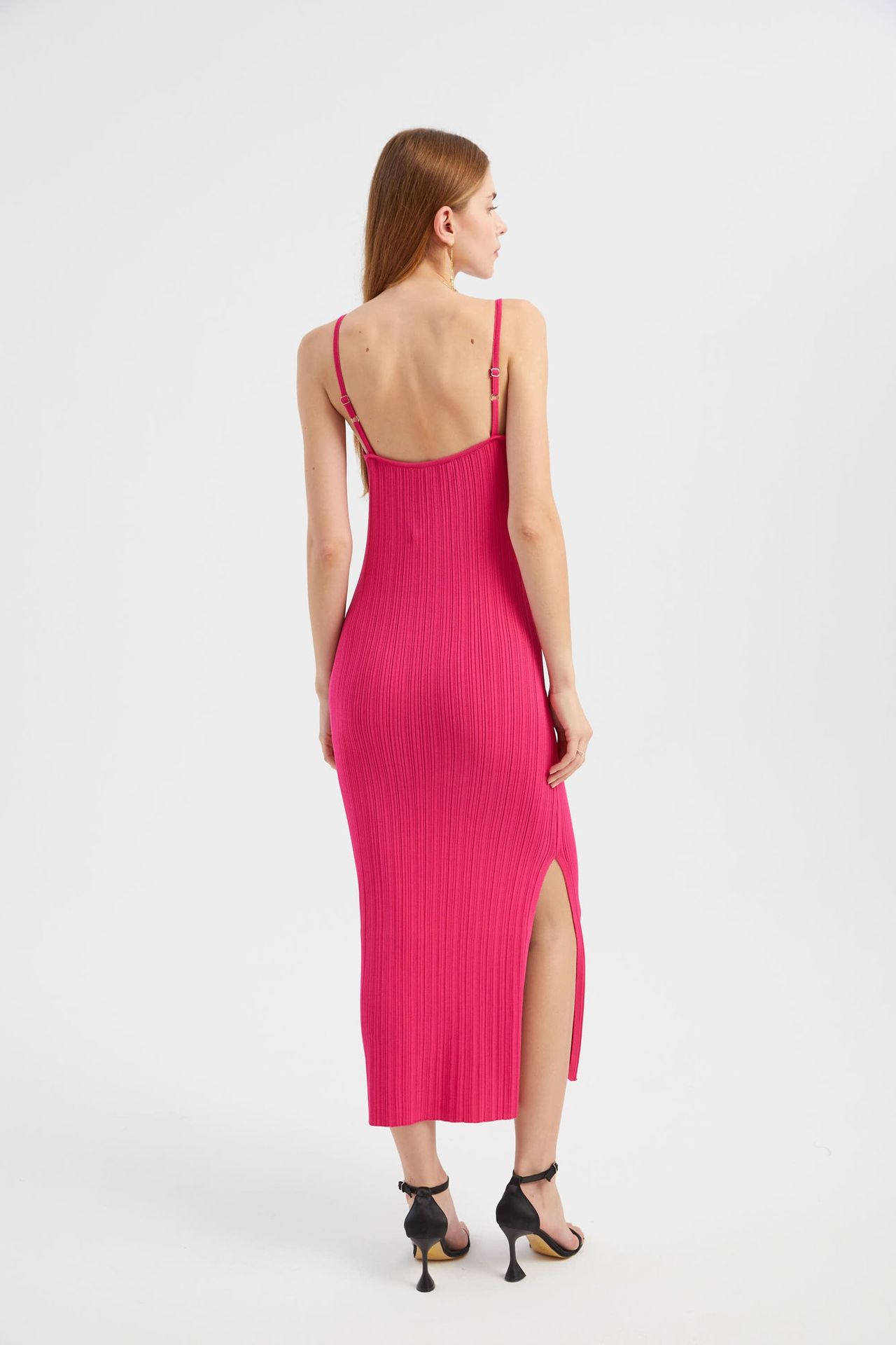 Sleeveless Maxi Bodycon Dress with Spaghetti Straps and Side Slit