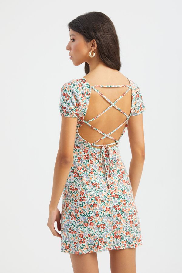 Floral Square Neck Short Sleeve Mini Dress 5