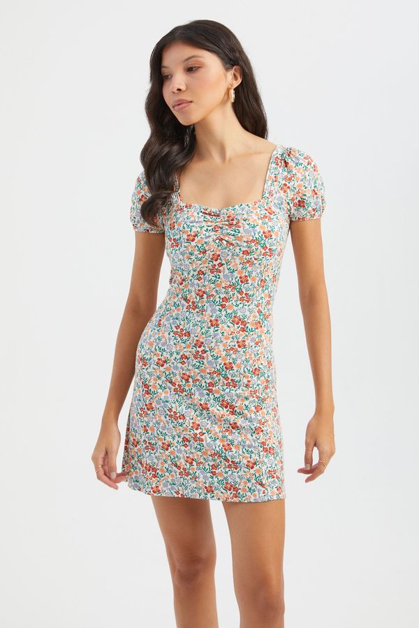 Floral Square Neck Short Sleeve Mini Dress 1