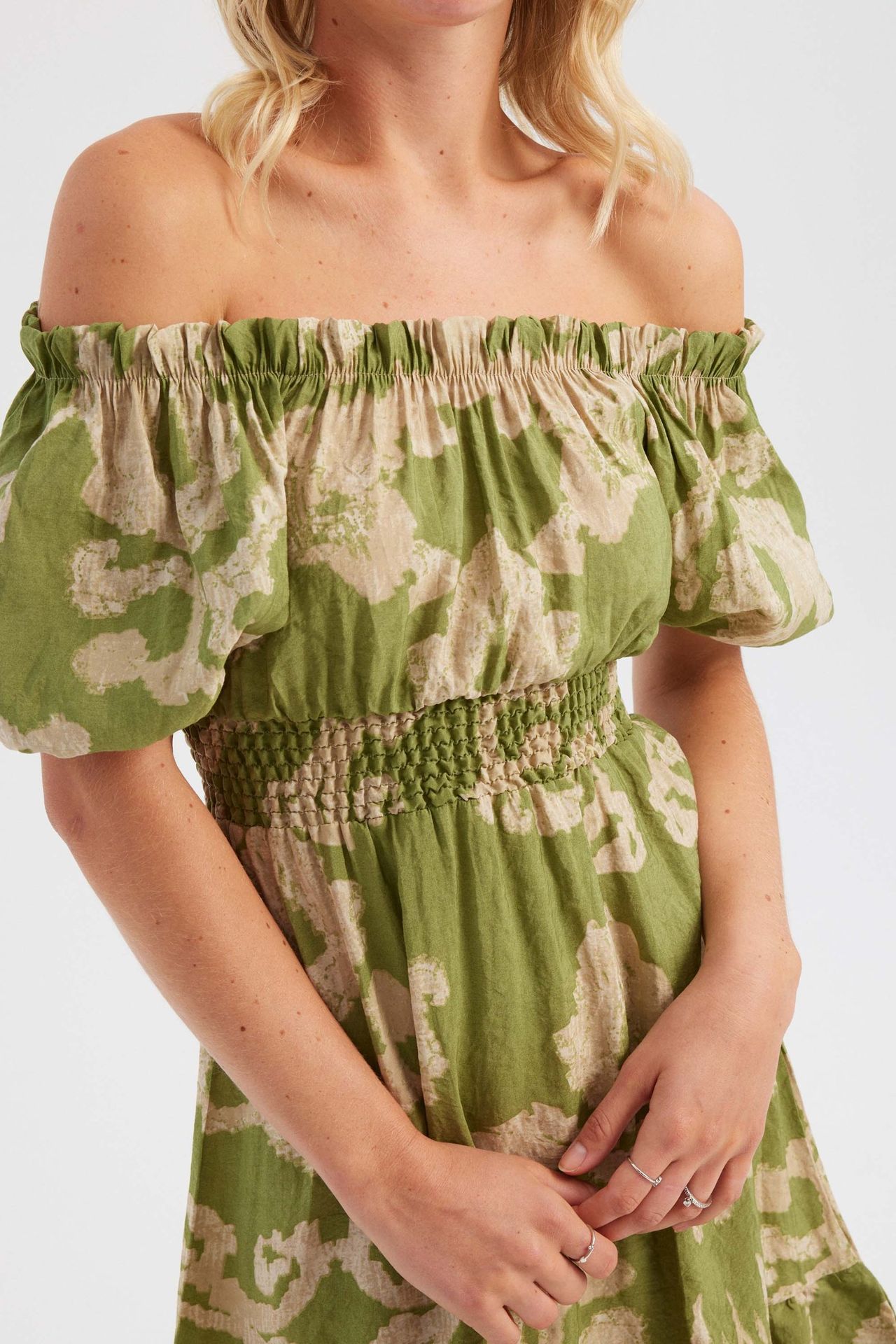 Abstract Off Shoulder Midi Dress