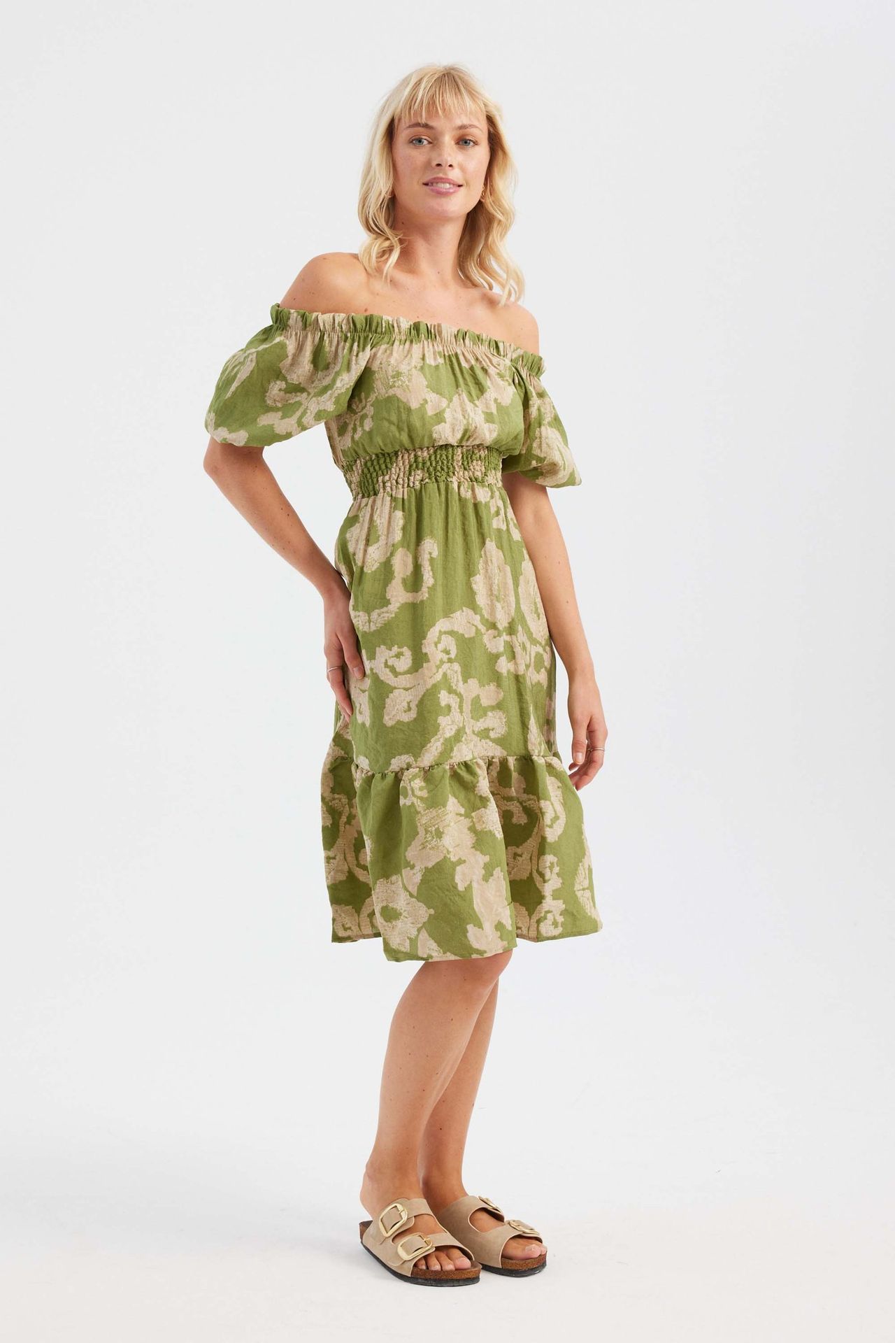 Abstract Off Shoulder Midi Dress