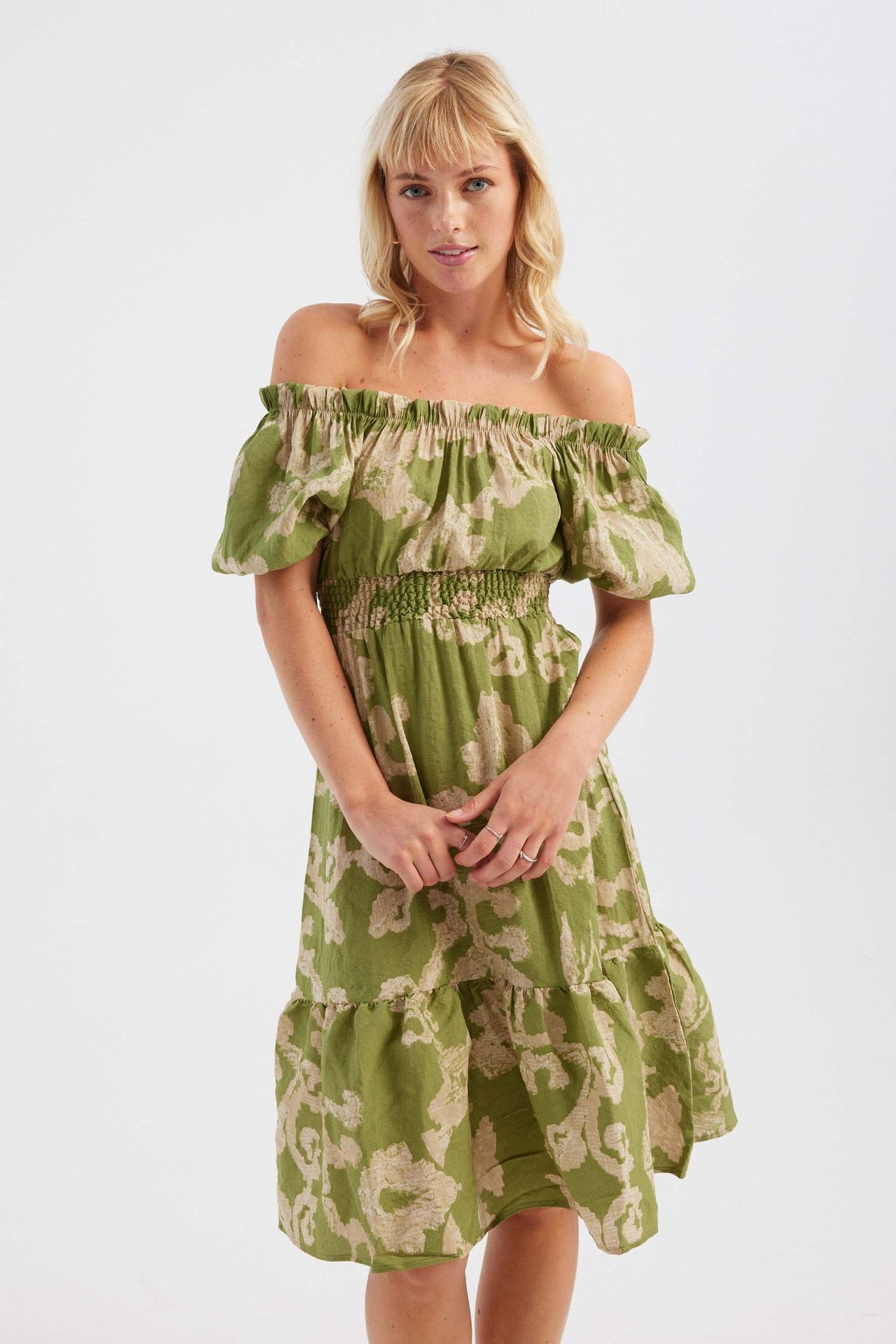 Abstract Off Shoulder Midi Dress