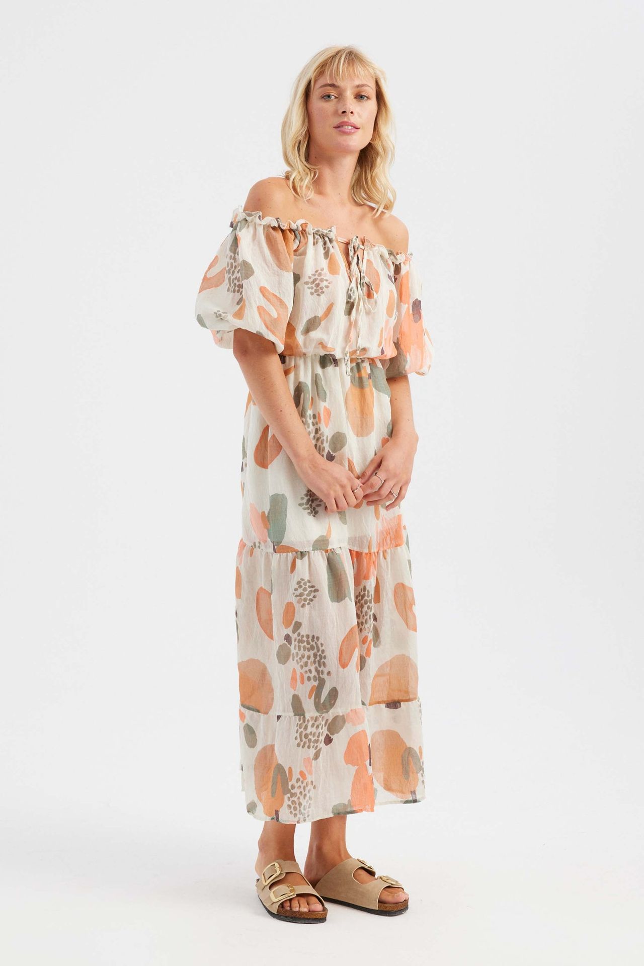 Abstract Off Shoulder Maxi Dress